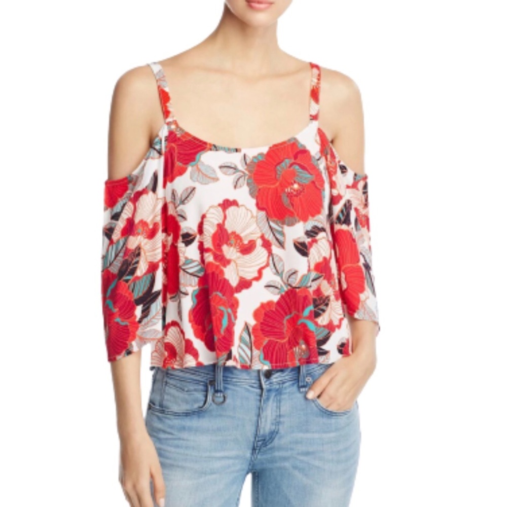 Cupcakes & Cashmere Cold Shoulder Floral Shirt